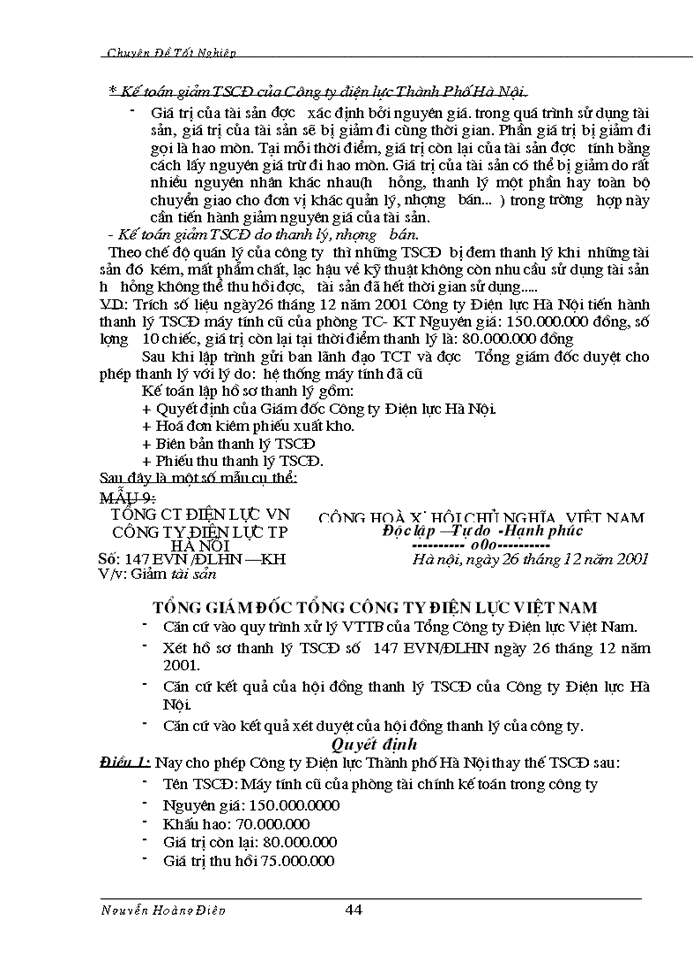 image for page Kế toán TSCĐ và phân tích tình hình trang bị và sử dụng TSCĐ trong công ty Điện lực TP Hà Nội