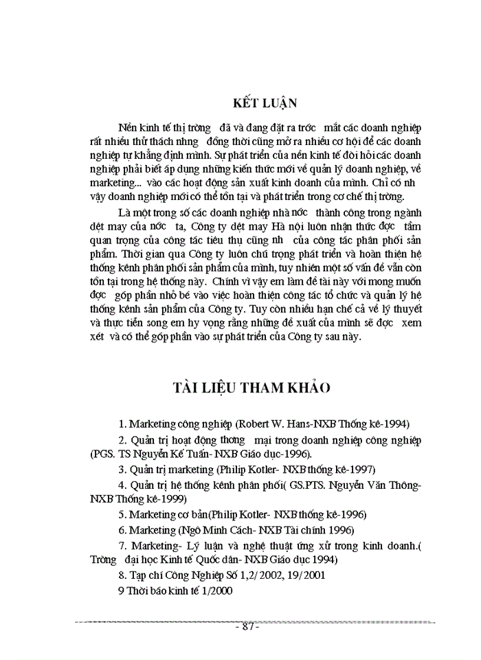 image for page Các giải pháp hoàn thiện công tác tổ chức và quản lý hệ thống kênh phân phối sản phẩm của Công ty dệt may Hà nội