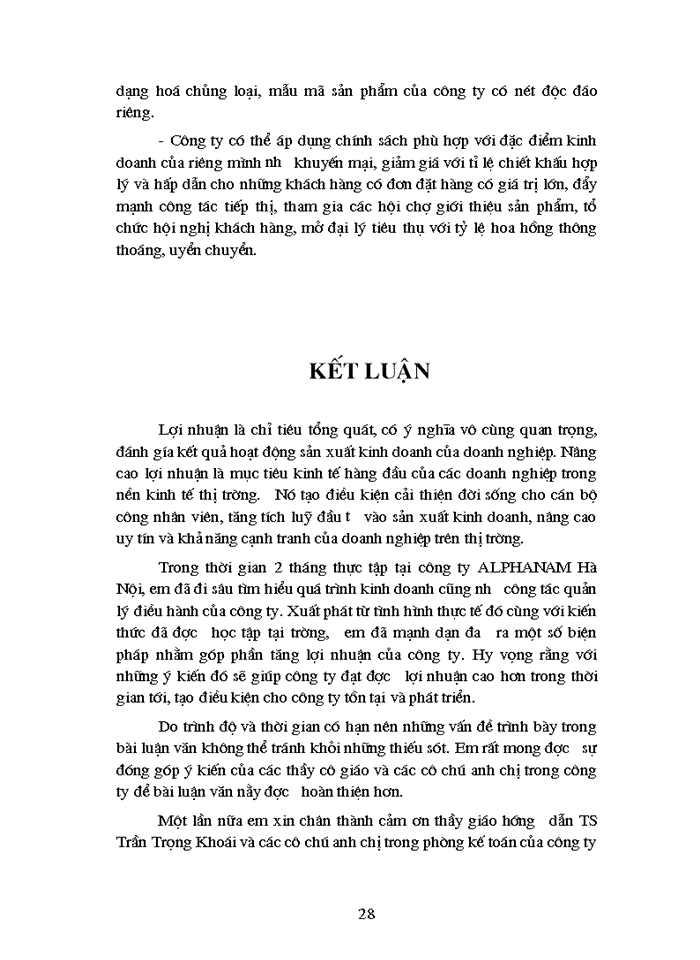 image for page Lợi nhuận và biện pháp chủ yếu góp phần tăng lợi nhuận của Công ty TNHH ALPHANAM Hà Nội