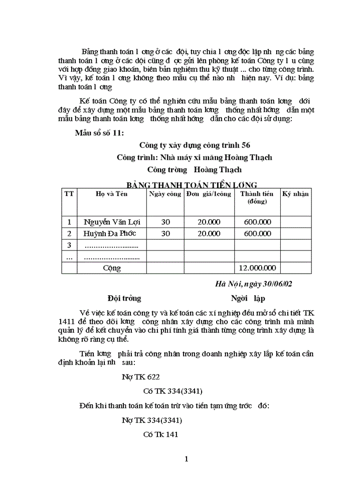 image for page Hạch toán tiền lương và trích các khoản theo tiền lương tại công ty xây dựng công trình 56