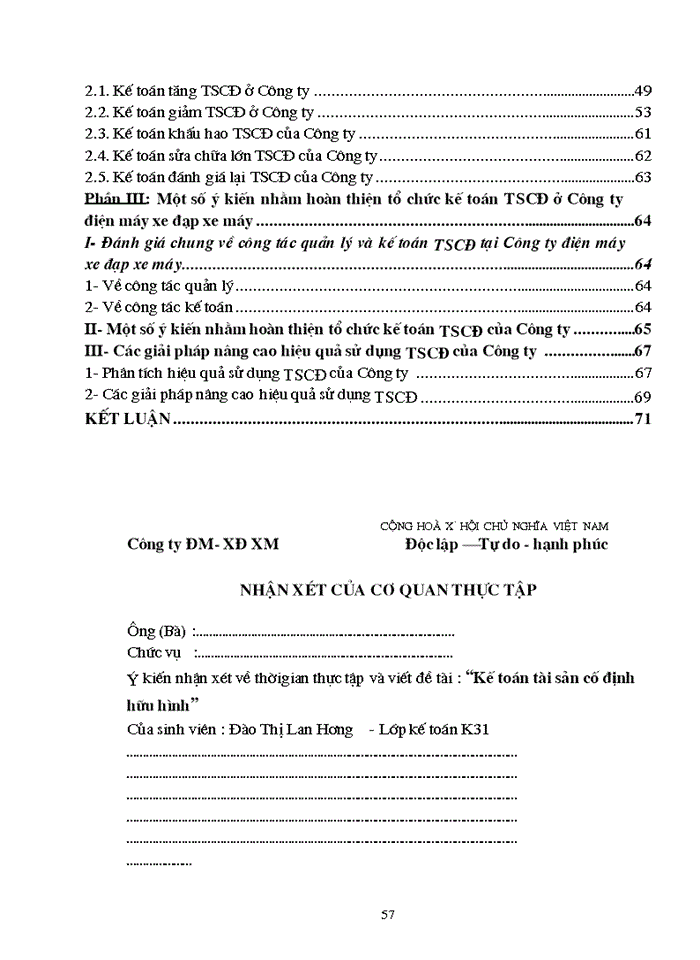 image for page Hoàn thiện kế toán TSCĐ với việc nâng cao hiệu quả sử dụng TSCĐ tại công ty Điện máy xe đạp –xe máy