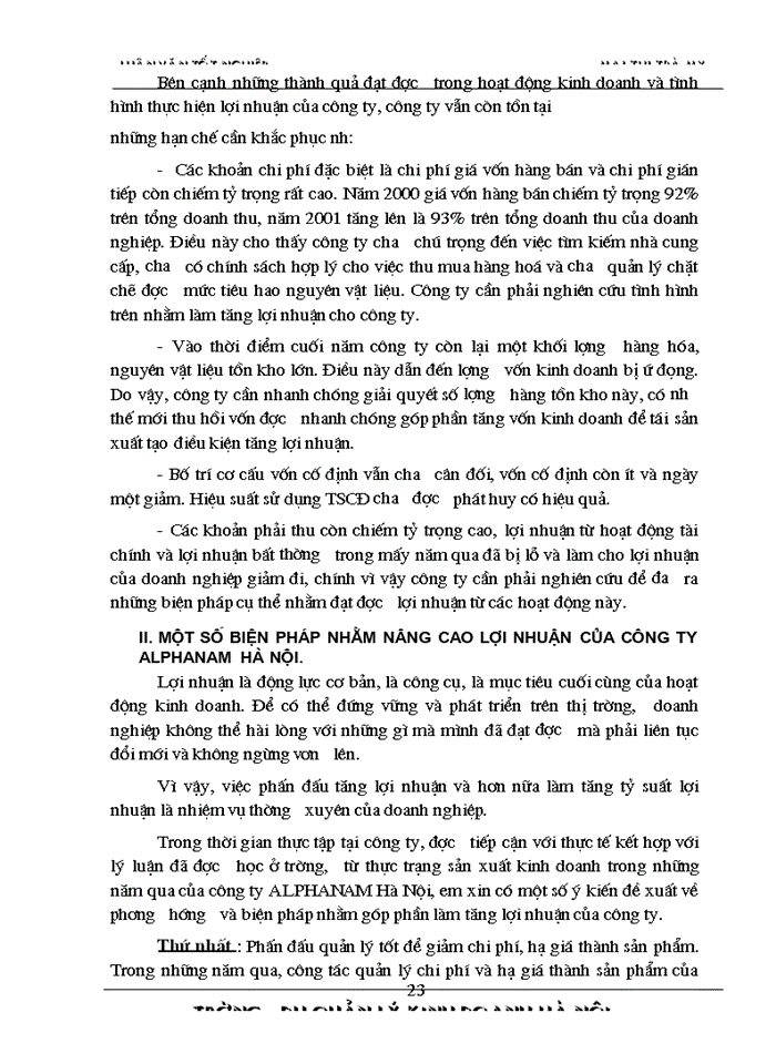 image for page Lợi nhuận và biện pháp chủ yếu góp phần tăng lợi nhuận của Công ty TNHH ALPHANAM Hà Nội