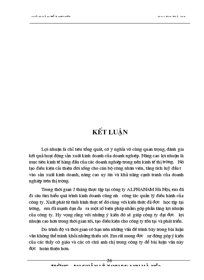 image for page Lợi nhuận và biện pháp chủ yếu góp phần tăng lợi nhuận của Công ty TNHH ALPHANAM Hà Nội
