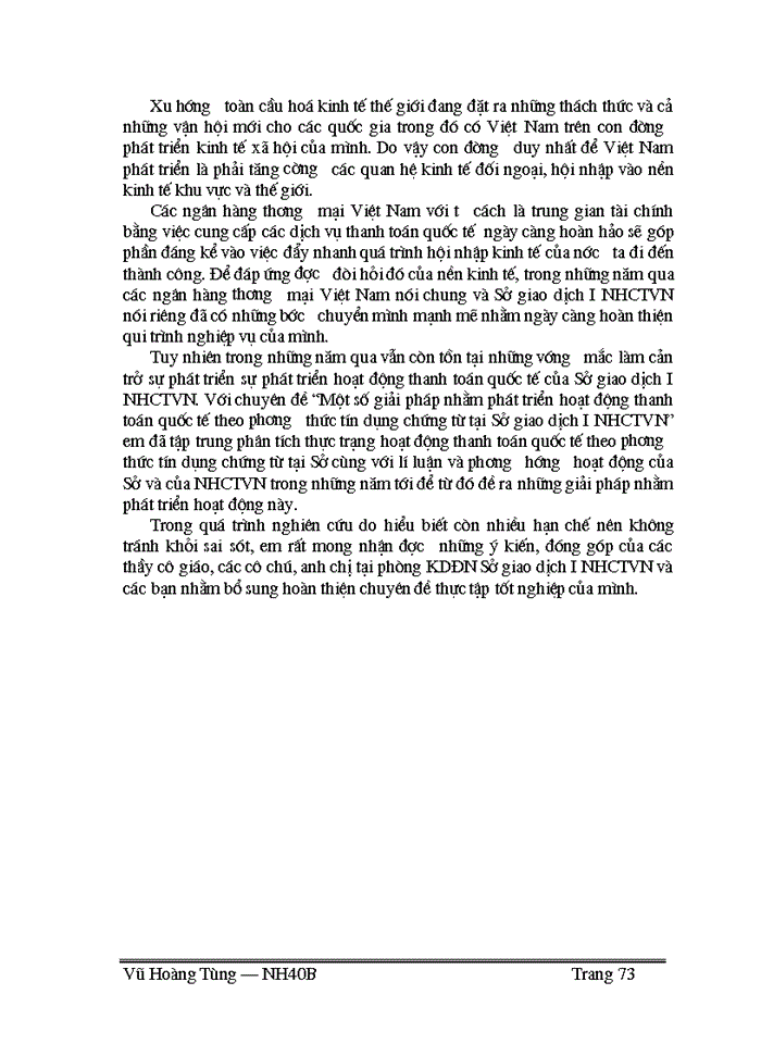 image for page Thực trạng và một số giải pháp nhằm phát triển hoạt động thanh toán theo phương thức tín dụng chứng từ tại Sở giao dịch I NHCTVN