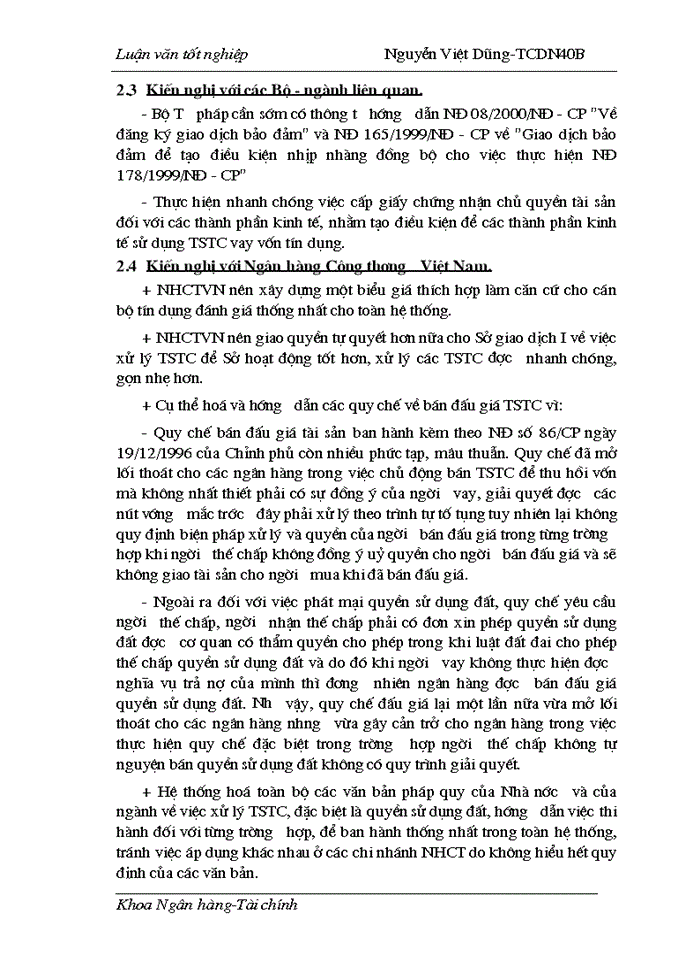 image for page Một số giải pháp nhằm nâng cao hiệu quả bảo đảm tiền vay bằng tài sản cầm cố, thế chấp tại Sở giao dịch I - Ngân hàng công thương Việt Nam.