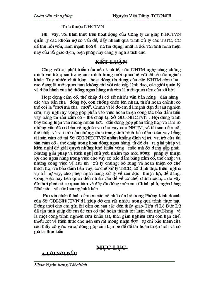 image for page Một số giải pháp nhằm nâng cao hiệu quả bảo đảm tiền vay bằng tài sản cầm cố, thế chấp tại Sở giao dịch I - Ngân hàng công thương Việt Nam.