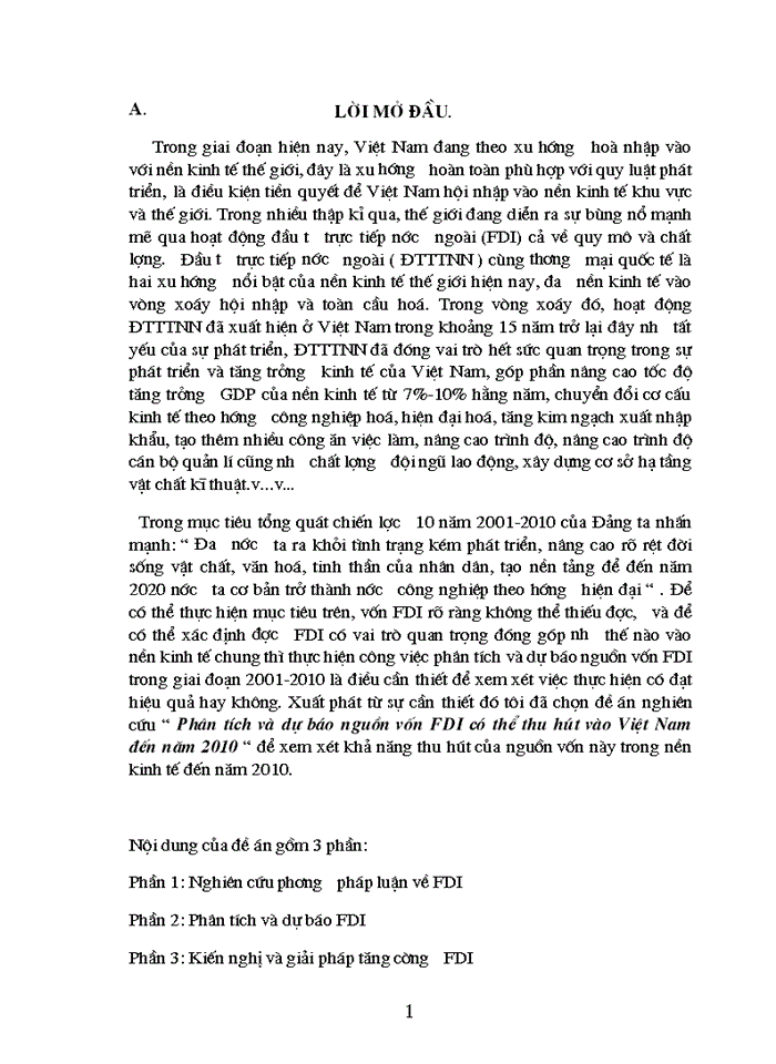 Phân tích và dự báo nguồn vốn FDI có thể thu hút vào Việt Nam đến năm 2010