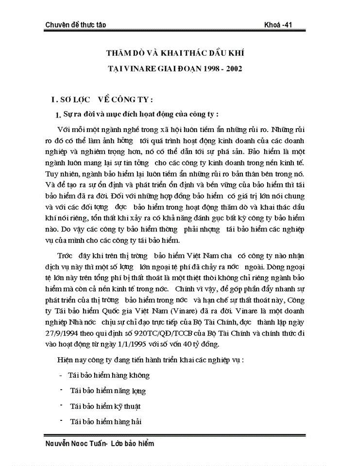image for page Hoạt động tái bảo hiểm thăm dò và khai thác dầu khí tại công ty trong giai đoạn 1998 - 2002
