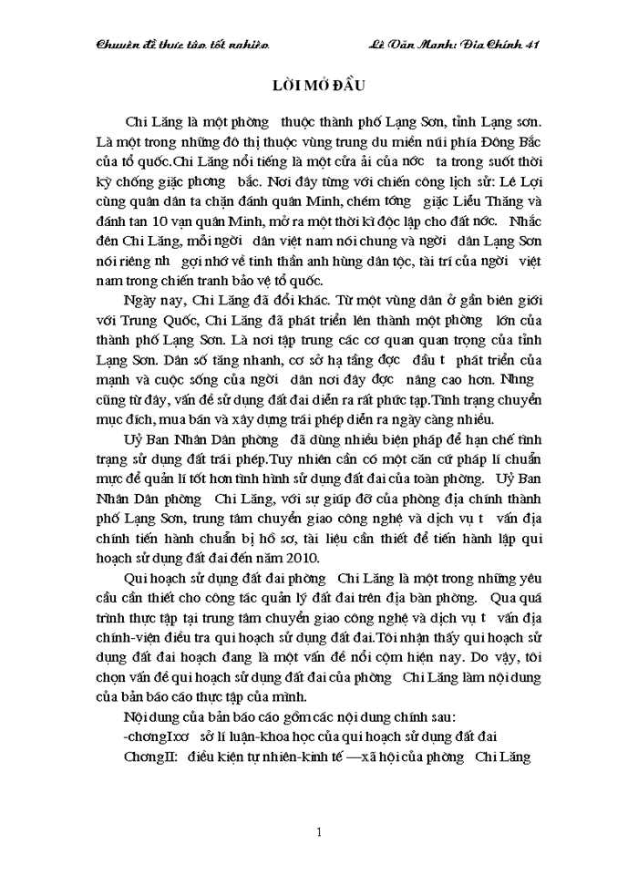 image for page Phương án qui hoạch, kế hoạch sử dụng đất đai của phường Chi Lăng đến năm 2010