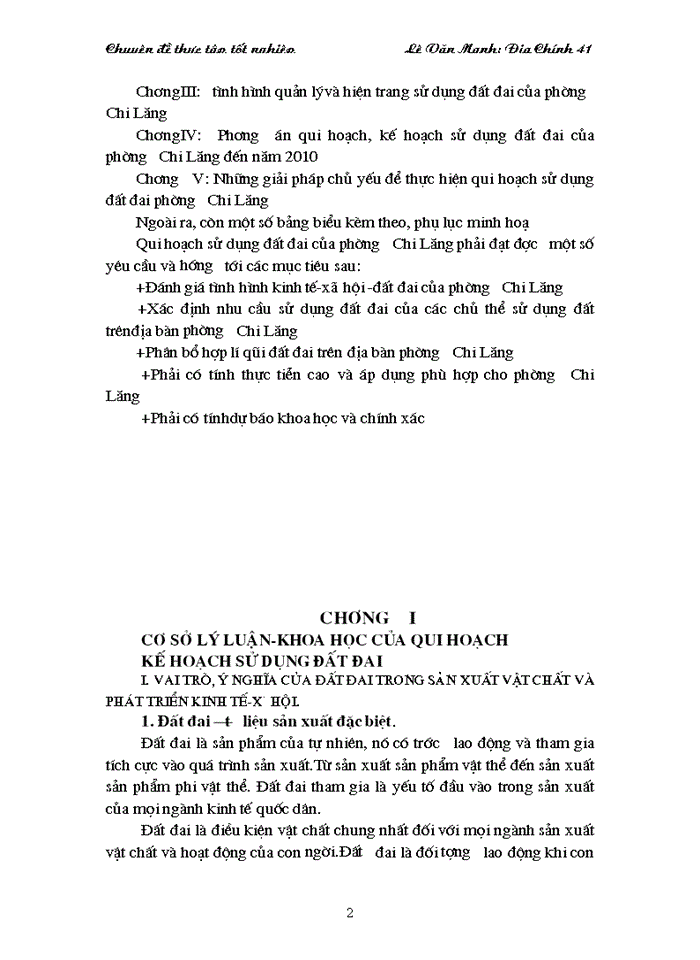 image for page Phương án qui hoạch, kế hoạch sử dụng đất đai của phường Chi Lăng đến năm 2010