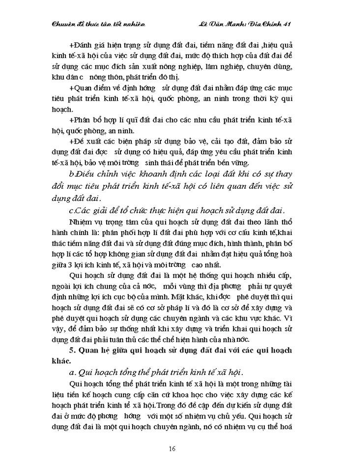 image for page Phương án qui hoạch, kế hoạch sử dụng đất đai của phường Chi Lăng đến năm 2010