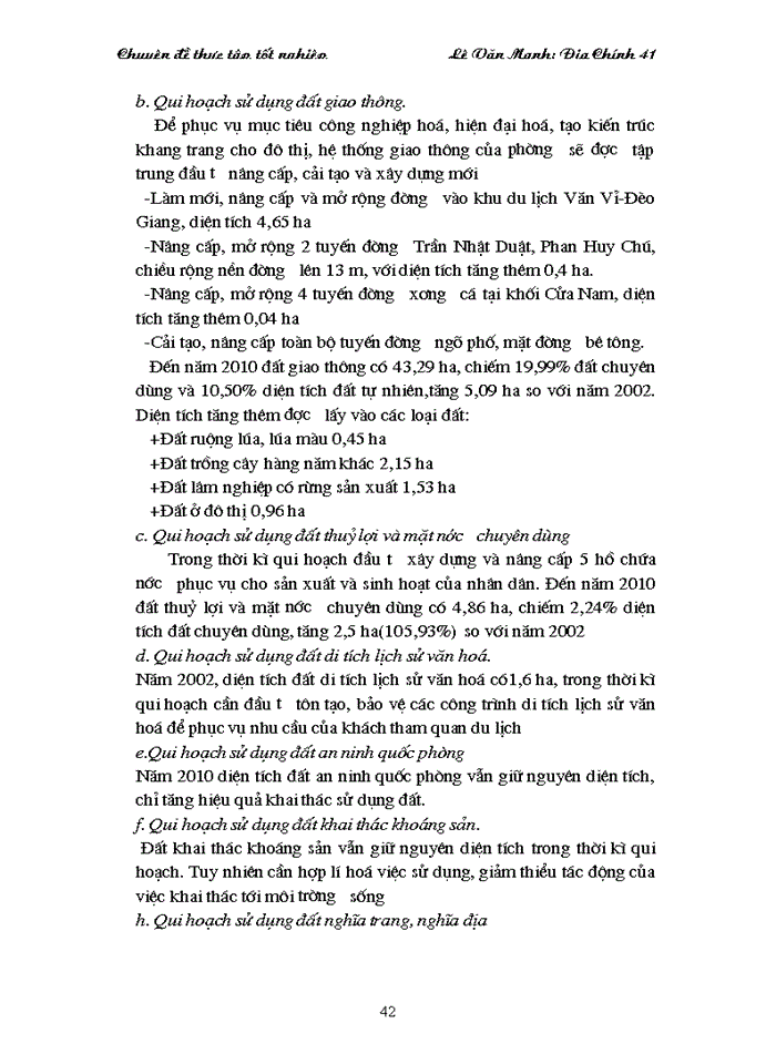 image for page Phương án qui hoạch, kế hoạch sử dụng đất đai của phường Chi Lăng đến năm 2010