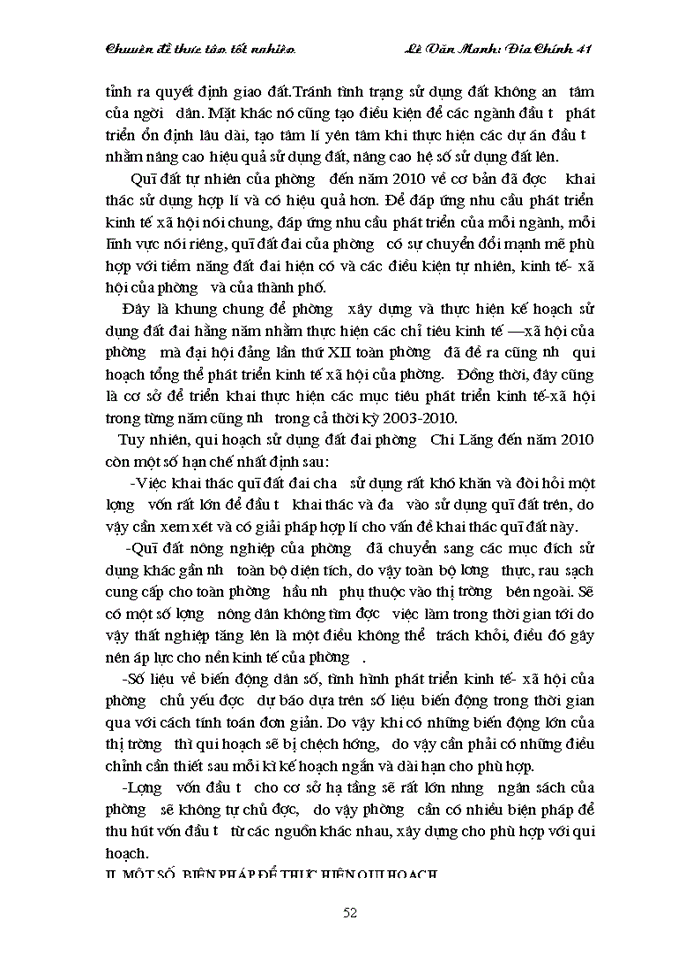 image for page Phương án qui hoạch, kế hoạch sử dụng đất đai của phường Chi Lăng đến năm 2010