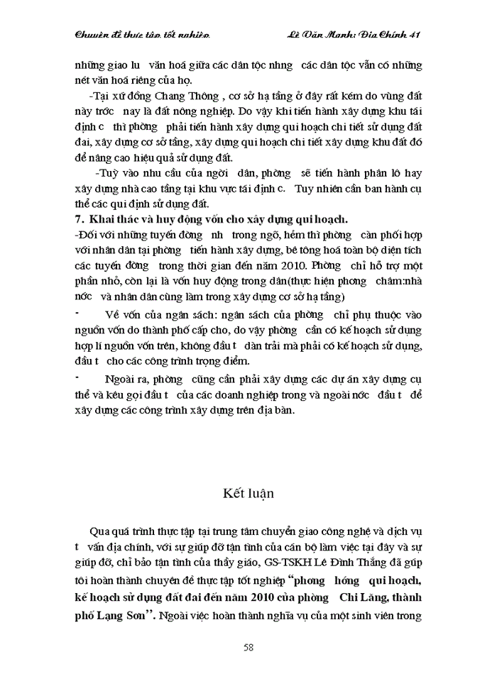 image for page Phương án qui hoạch, kế hoạch sử dụng đất đai của phường Chi Lăng đến năm 2010