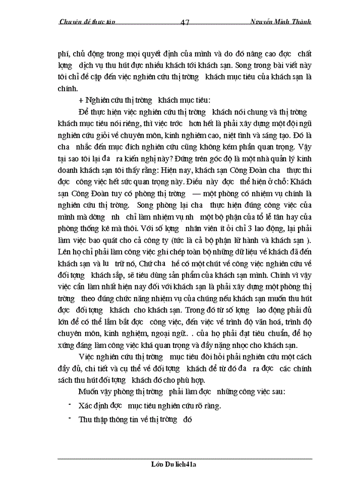 image for page Xác định thị trường mục tiêu và một số kiến nghị đối với hoạt động thu hút khách của khách sạn Công Đoàn