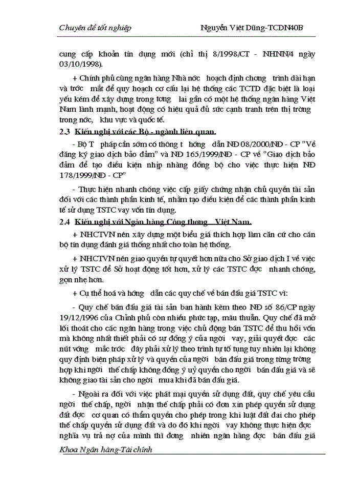 image for page Một số giải pháp và kiến nghị nhằm nâng cao hiệu quả hoạt động bảo đảm tiền vay bằng tài sản cầm cố, thế chấp tại sở giao dịch i - ngân hàng công thương việt nam