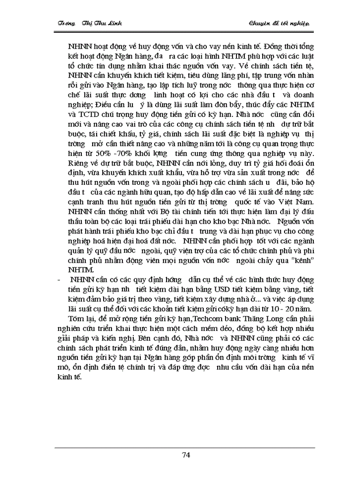 image for page Giải pháp và kiến nghị nhằm mở rộng huy động tiền gửi kỳ hạn tại techcombank thăng long