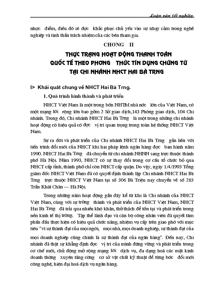 image for page Nâng cao chất lượng hoạt động thanh toán quốc tế theo phương thức tín dụng chứng từ tại Chi nhánh NHCT Hai Bà Trưng