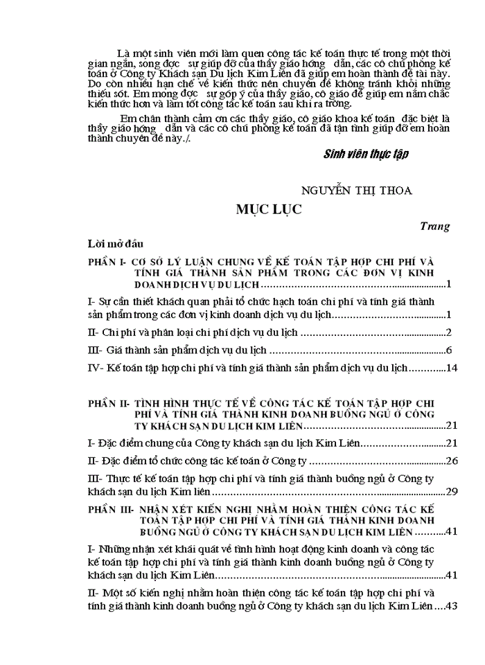 image for page Tổ chức công tác kế toán tập hợp chi phí và tính giá thành hoạt động kinh doanh buồng ngủ ở Công ty Khách sạn Du lịch Kim Liên
