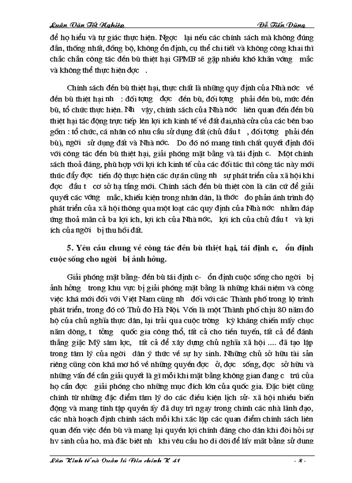 image for page Hoàn thiện chính sách và phương thức đền bù thiệt hại khi Nhà nước thu hồi đất trên địa bàn Thành phố Hà Nội.