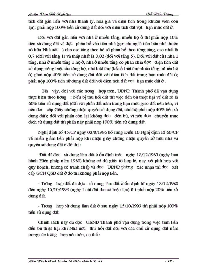 image for page Hoàn thiện chính sách và phương thức đền bù thiệt hại khi Nhà nước thu hồi đất trên địa bàn Thành phố Hà Nội.