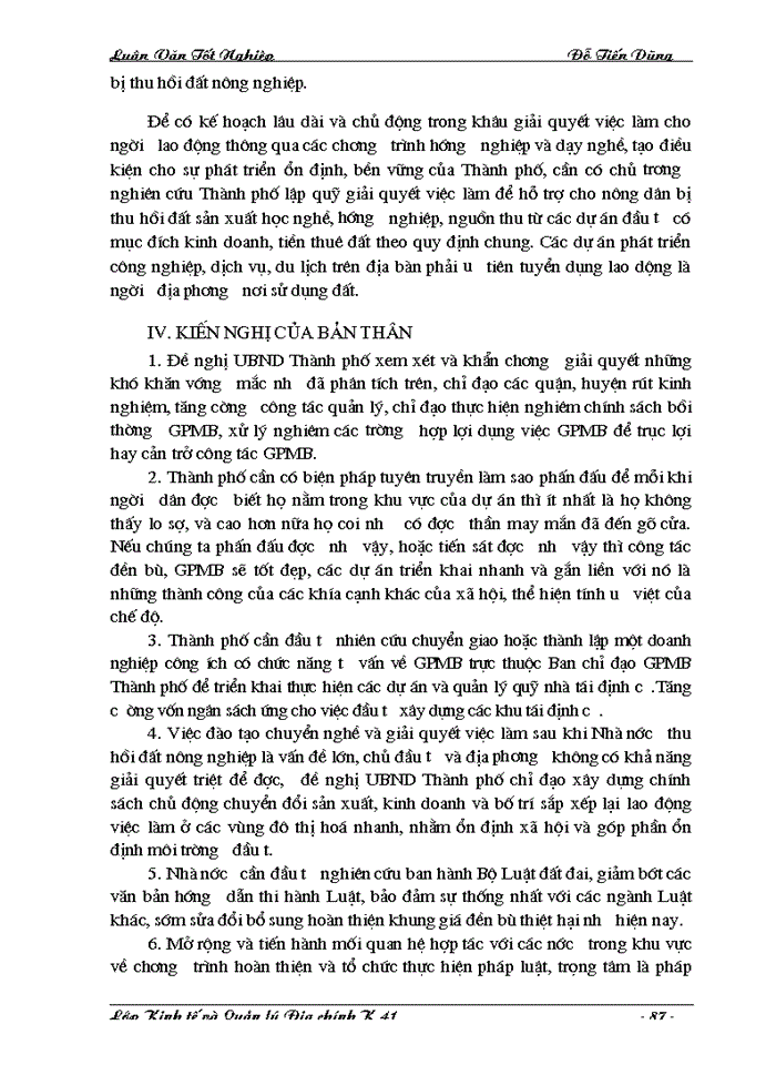 image for page Hoàn thiện chính sách và phương thức đền bù thiệt hại khi Nhà nước thu hồi đất trên địa bàn Thành phố Hà Nội.