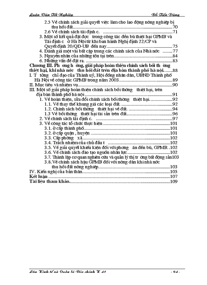 image for page Hoàn thiện chính sách và phương thức đền bù thiệt hại khi Nhà nước thu hồi đất trên địa bàn Thành phố Hà Nội.