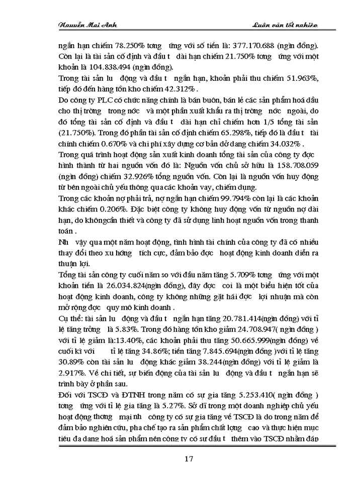 image for page Thực trạng việc tổ chức, quản lí và sử dụng vốn lưu động tại công ty hoá dầu petrolimex