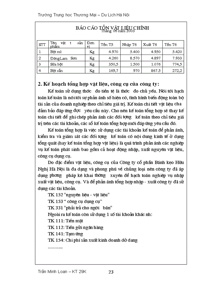 image for page Công tác hạch toán nguyên vật liệu, công cụ dụng cụ ở công ty
