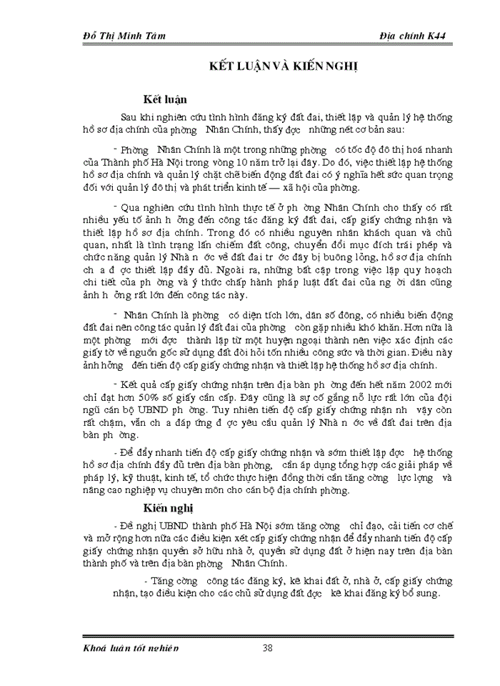 image for page Đánh giá tình hình kê khai đăng ký đất đai và quản lý hệ thống hồ sơ địa chính trên địa bàn phường Nhân Chính - quận Thanh Xuân - Hà Nội