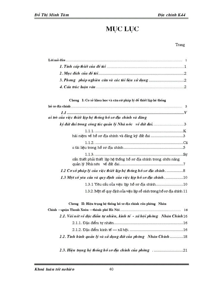 image for page Đánh giá tình hình kê khai đăng ký đất đai và quản lý hệ thống hồ sơ địa chính trên địa bàn phường Nhân Chính - quận Thanh Xuân - Hà Nội