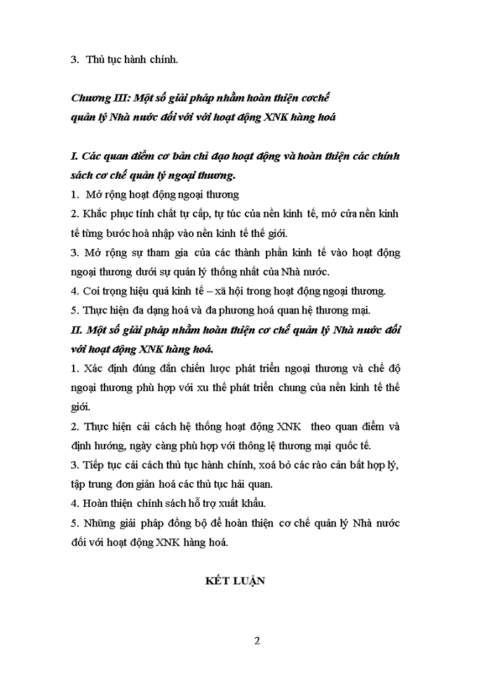 Một số giải pháp nhằm hoàn thiện cơ chế quản lý nhà nước  đối với hoạt động XNK