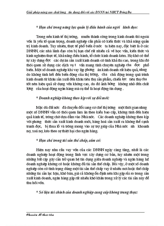 image for page Giải pháp nâng cao chất lượng tín dụng của Chi nhánh Ngân hàng Công thương Đống Đa đối với DNNN