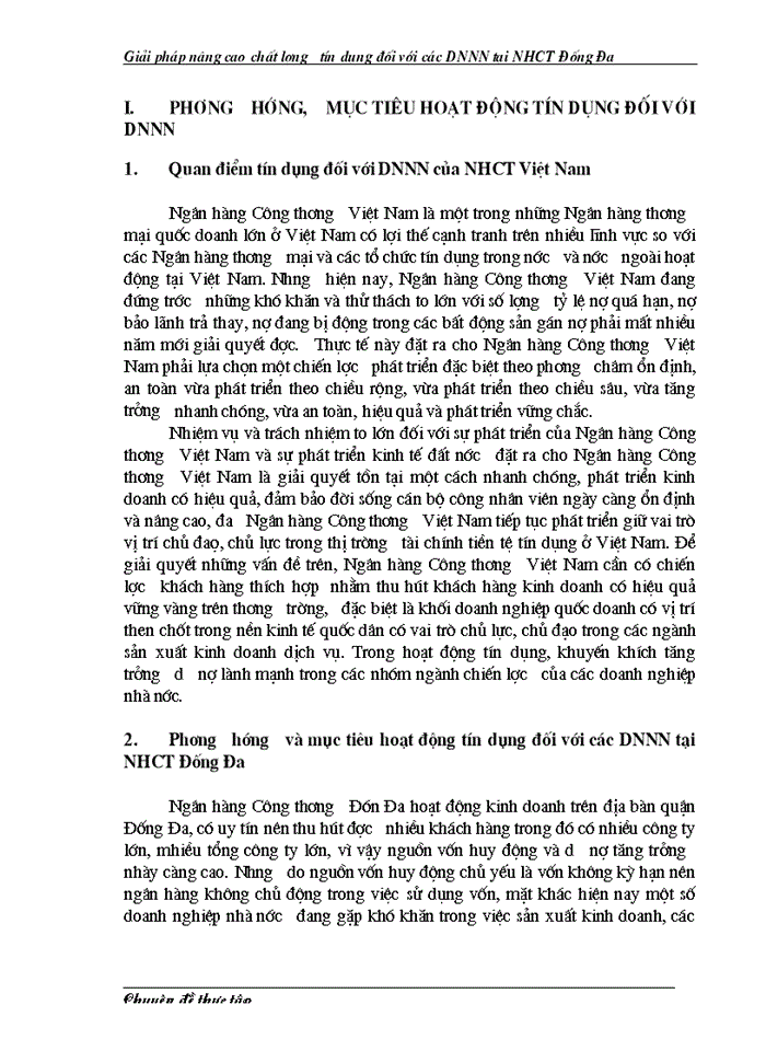 image for page Giải pháp nâng cao chất lượng tín dụng của Chi nhánh Ngân hàng Công thương Đống Đa đối với DNNN