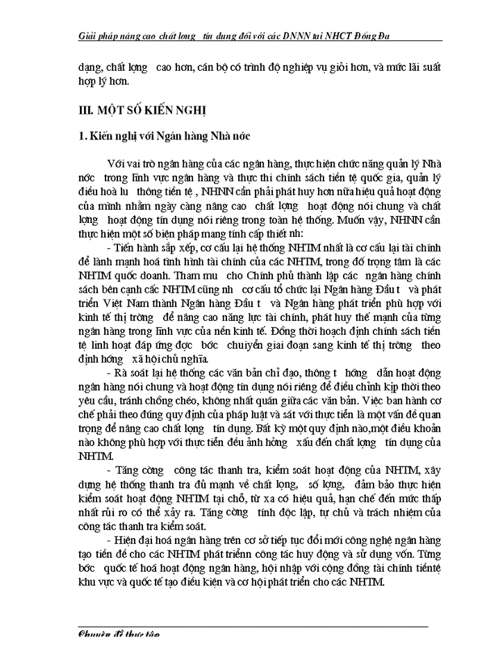 image for page Giải pháp nâng cao chất lượng tín dụng của Chi nhánh Ngân hàng Công thương Đống Đa đối với DNNN