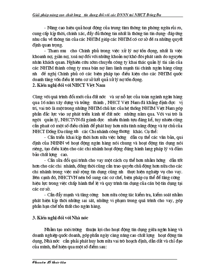 image for page Giải pháp nâng cao chất lượng tín dụng của Chi nhánh Ngân hàng Công thương Đống Đa đối với DNNN