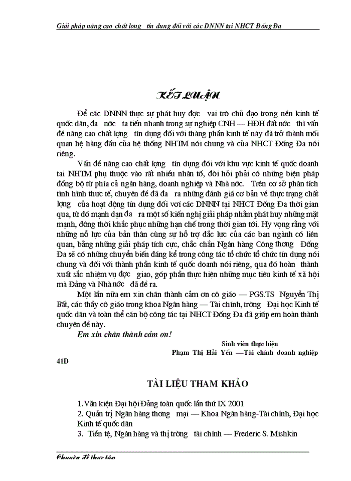 image for page Giải pháp nâng cao chất lượng tín dụng của Chi nhánh Ngân hàng Công thương Đống Đa đối với DNNN