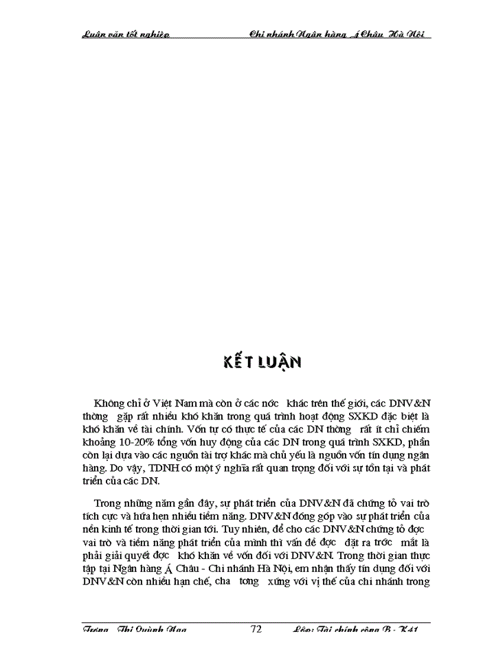 image for page Nâng cao chất lượng tín dụng đối với DNV&N tại Ngân hàng Á Châu- Chi nhánh Hà Nội