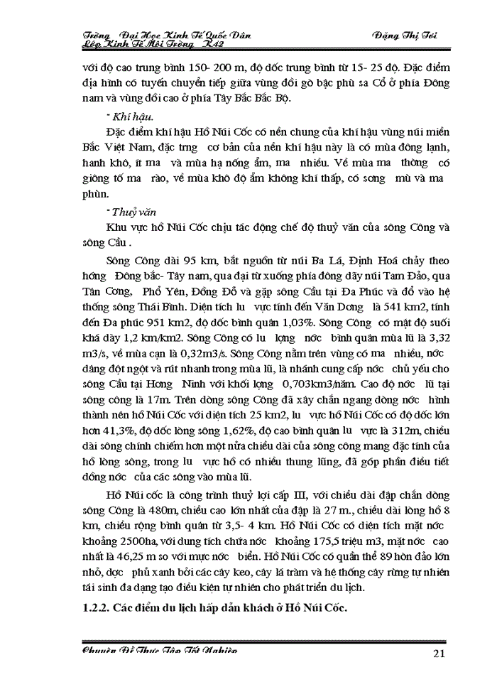 image for page Phân tích mối quan hệ giữa phát triển du lịch và môi trường tại khu du lịch Hồ Núi Cốc- Thái Nguyên