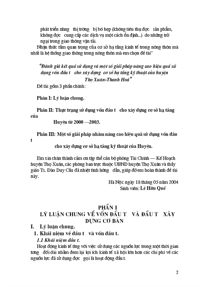 image for page Đánh giá kết quả sử dụng và một số giải pháp nâng cao hiệu quả sử dụng vốn đầu tư cho xây dựng  cơ sở hạ tầng kỹ thuật của huyện Thọ Xuân-Thanh Hoá