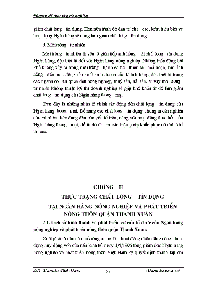 image for page Giải pháp nâng cao chất lượng tín dụng tại Ngân hàng nông nghiệp và phát triển nông thôn quận Thanh Xuân