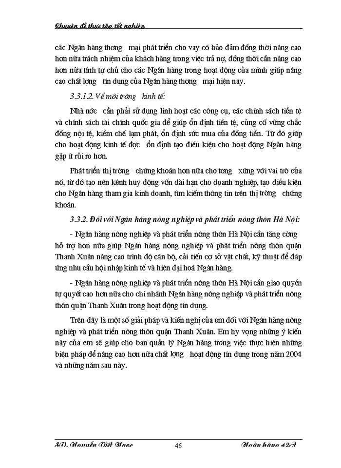 image for page Giải pháp nâng cao chất lượng tín dụng tại Ngân hàng nông nghiệp và phát triển nông thôn quận Thanh Xuân