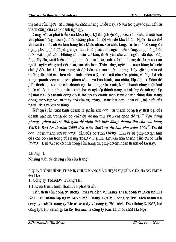 image for page Vận dụng phương pháp dãy số thời gian để phân tích biến động  doanh thu của cửa hàng TMDV Đại La từ năm 2000 đến năm 2003 và dự báo cho năm 2004