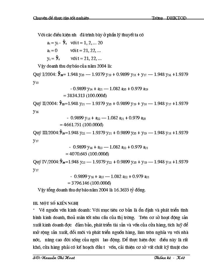 image for page Vận dụng phương pháp dãy số thời gian để phân tích biến động  doanh thu của cửa hàng TMDV Đại La từ năm 2000 đến năm 2003 và dự báo cho năm 2004