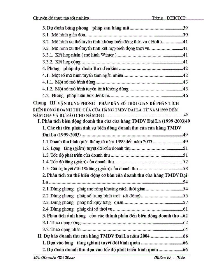 image for page Vận dụng phương pháp dãy số thời gian để phân tích biến động  doanh thu của cửa hàng TMDV Đại La từ năm 2000 đến năm 2003 và dự báo cho năm 2004