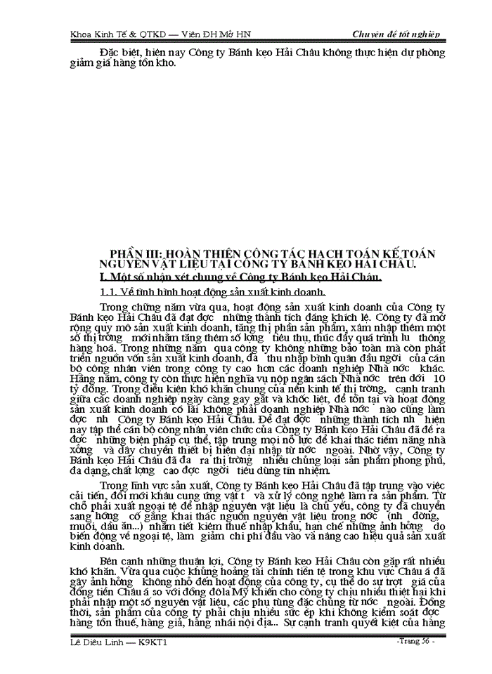 image for page Hoàn thiện công tác hạch toán kế toán nguyên vật liệu tại Công ty Bánh kẹo Hải Châu