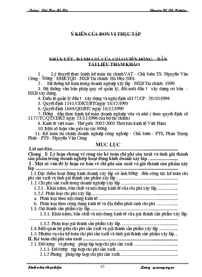 image for page Hoàn thiện công tác kế toán chi phí sản xuất và tính giá thành sản phẩm tại xí nghiệp xây lắp I- công ty xây lắp và sản xuất công nghiệp