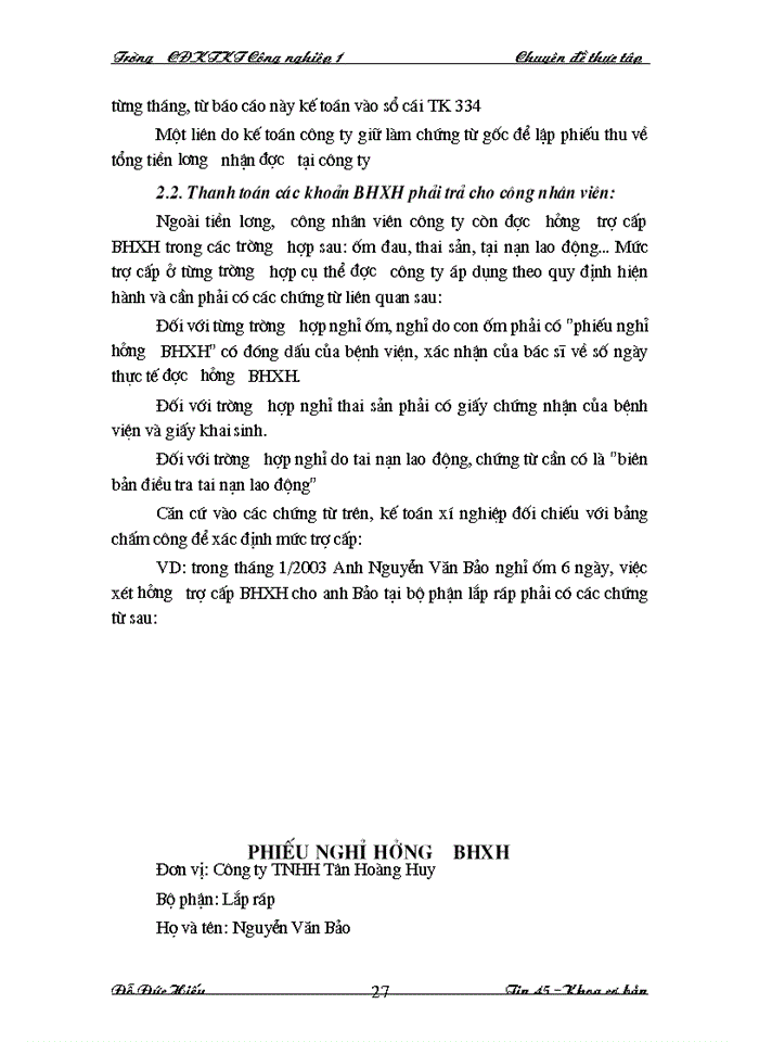 image for page Hạch toán tiền lương và các khoản trích theo lương tại Công ty trách nhiệm hữu hạn Tân Hoàng Huy làm chuyên đè thực tập