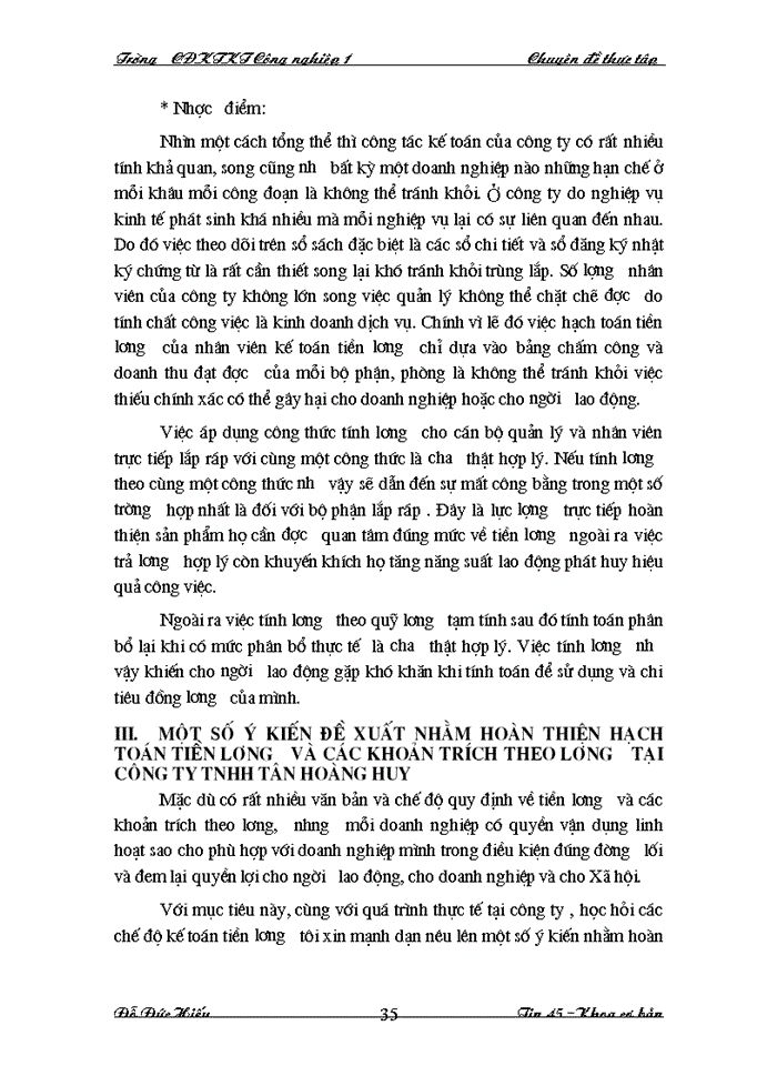 image for page Hạch toán tiền lương và các khoản trích theo lương tại Công ty trách nhiệm hữu hạn Tân Hoàng Huy làm chuyên đè thực tập