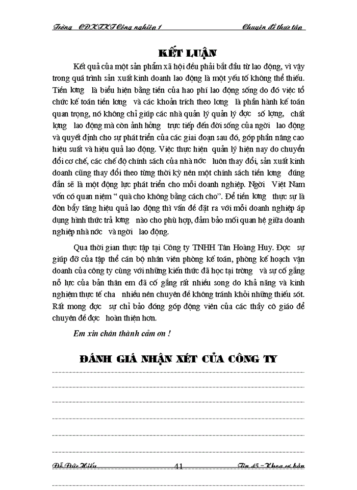 image for page Hạch toán tiền lương và các khoản trích theo lương tại Công ty trách nhiệm hữu hạn Tân Hoàng Huy làm chuyên đè thực tập